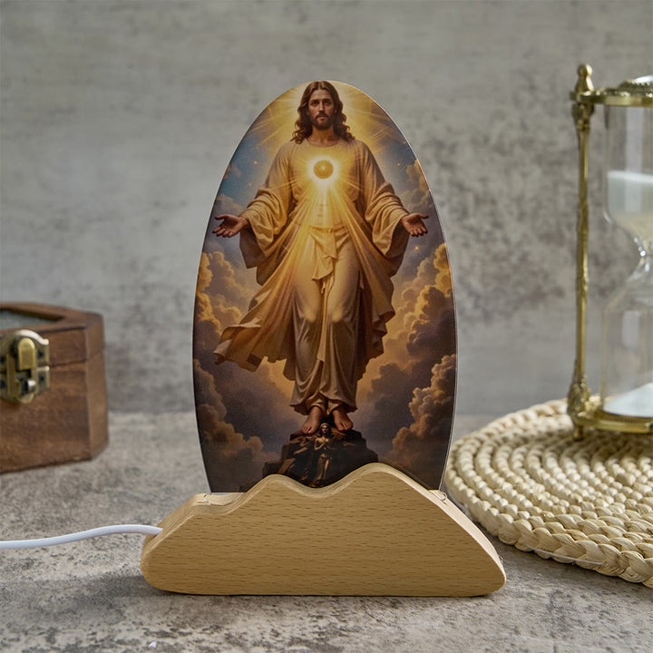 Christianartworkshop Lampada da tavolo con motivo di splendore divino, cielo nuvoloso, stampa sacra, luce notturna rilassante per il riposo. - Gesù - image 0