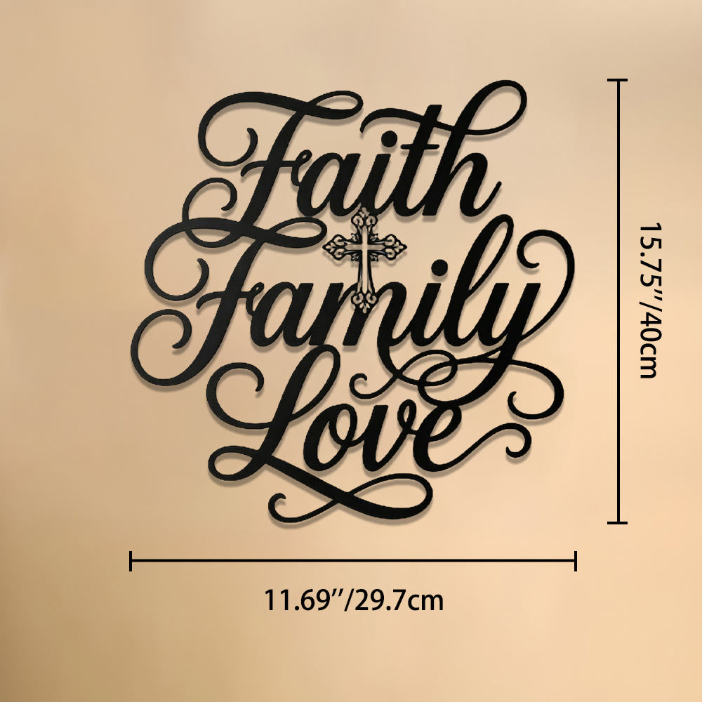 Christianartworkshop Decorazione murale in metallo con croce e scritta "Fede, Famiglia, Amore": emblema senza tempo di sacra benedizione domestica. - 11,69''*15,75''*0,04''/29,7cm*40cm*0,1cm - image 8