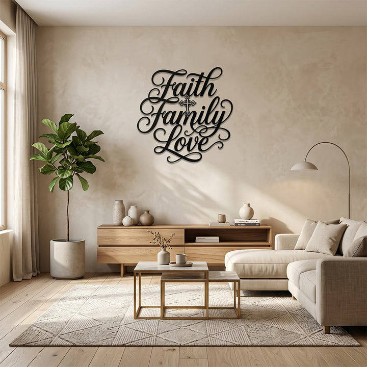 Christianartworkshop Decorazione murale in metallo con croce e scritta "Fede, Famiglia, Amore": emblema senza tempo di sacra benedizione domestica. - image 5
