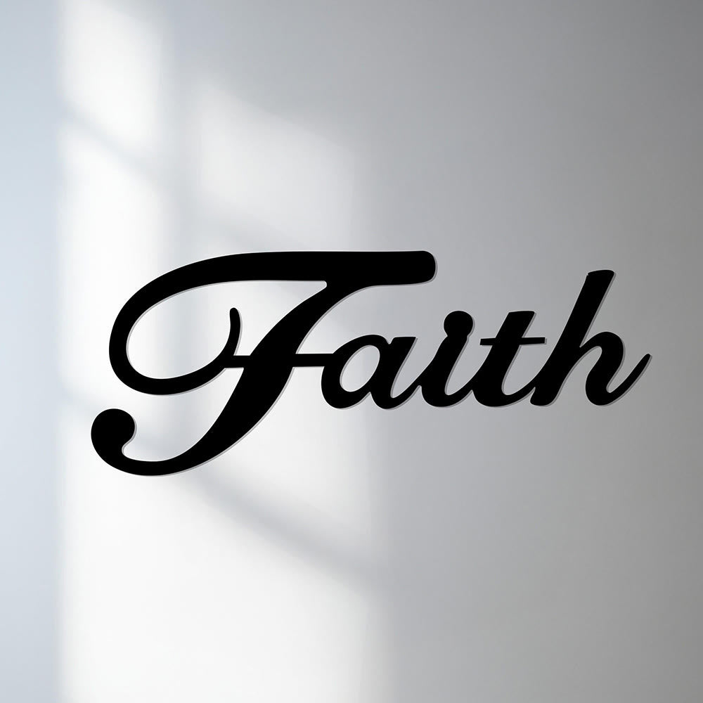 Christianartworkshop Elegante decorazione murale in metallo con la parola "Faith" in corsivo: emblema senza tempo di incrollabile fede interiore. - image 5