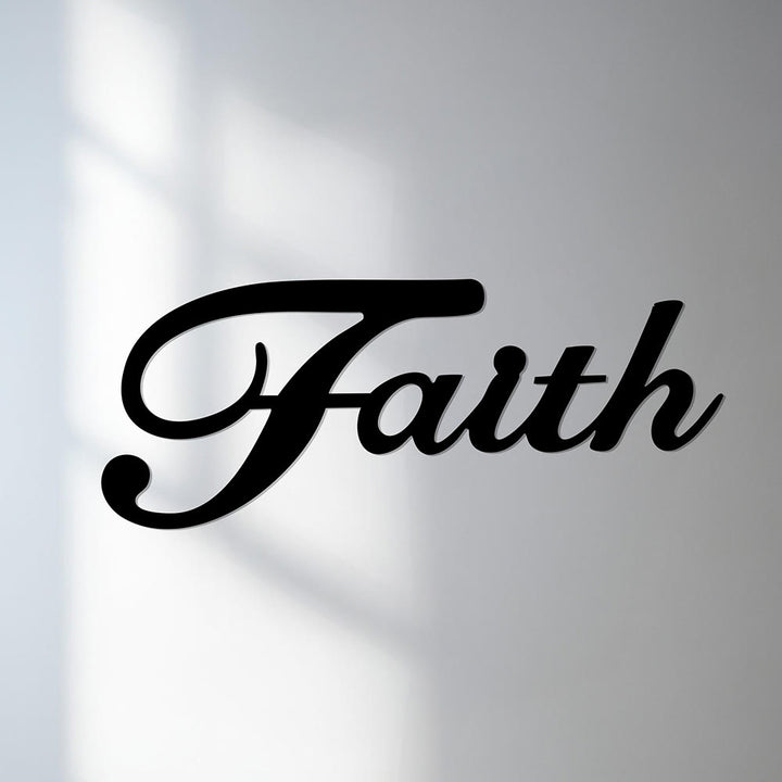 Christianartworkshop Elegante decorazione murale in metallo con la parola "Faith" in corsivo: emblema senza tempo di incrollabile fede interiore. - image 5