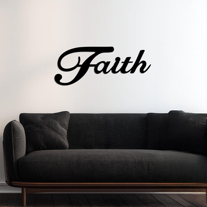 Christianartworkshop Elegante decorazione murale in metallo con la parola "Faith" in corsivo: emblema senza tempo di incrollabile fede interiore. - image 4