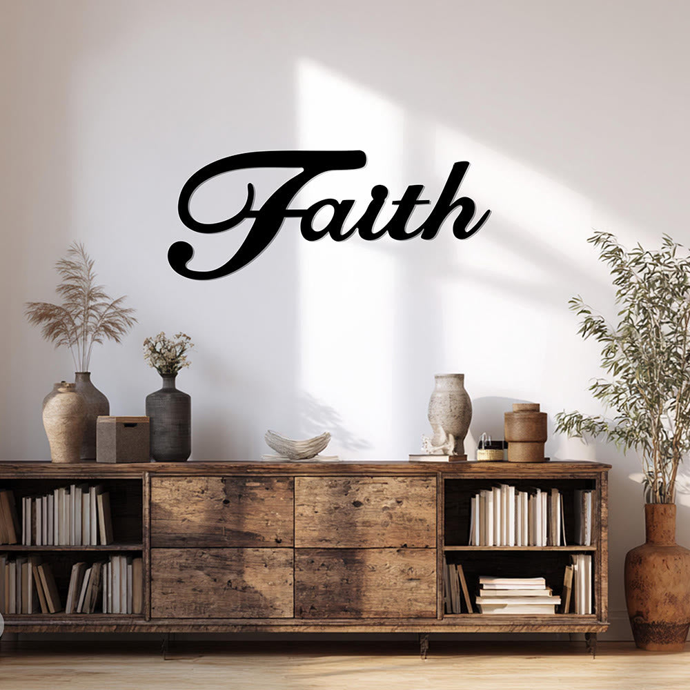 Christianartworkshop Elegante decorazione murale in metallo con la parola "Faith" in corsivo: emblema senza tempo di incrollabile fede interiore. - image 2