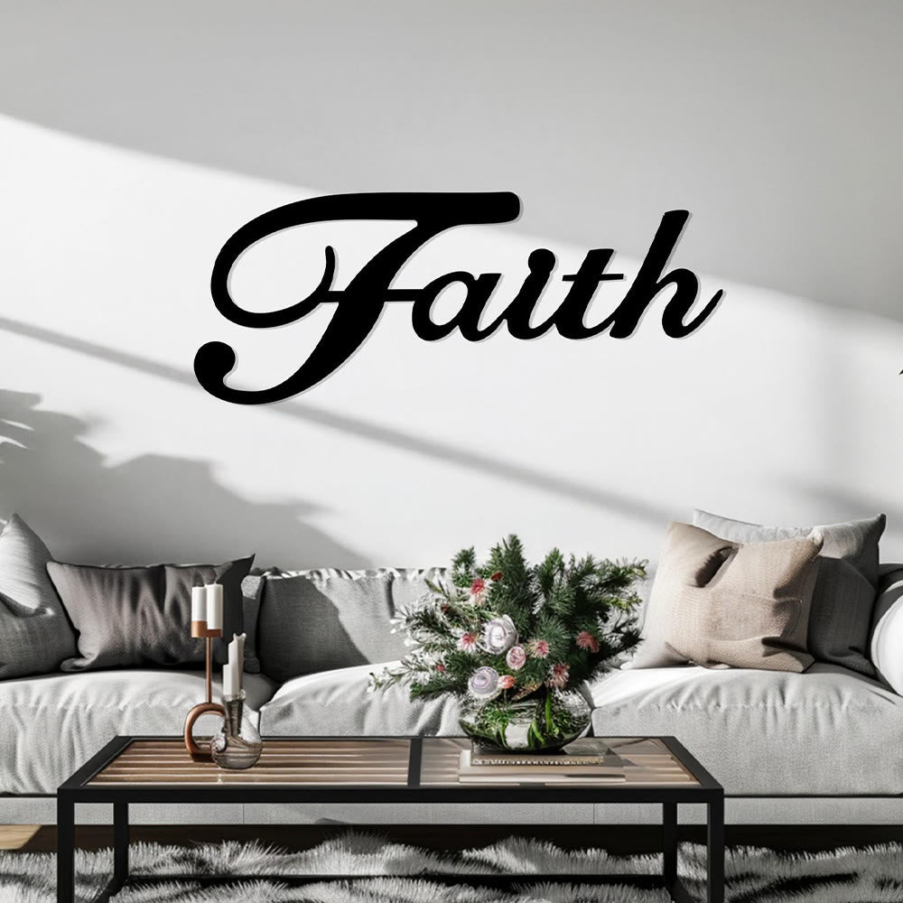 Christianartworkshop Elegante decorazione murale in metallo con la parola "Faith" in corsivo: emblema senza tempo di incrollabile fede interiore. - image 1