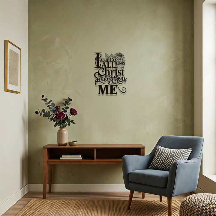 Christianartworkshop Decorazione murale in metallo con versetto "Filippesi 4:13" e rosa: un simbolo senza tempo di forza spirituale interiore. - image 3