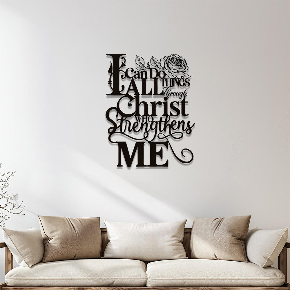 Christianartworkshop Decorazione murale in metallo con versetto "Filippesi 4:13" e rosa: un simbolo senza tempo di forza spirituale interiore. - 10,91''*11,81''*0,04''/30cm*40cm*0,1cm - image 0