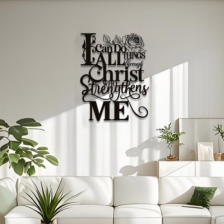 Christianartworkshop Decorazione murale in metallo con versetto "Filippesi 4:13" e rosa: un simbolo senza tempo di forza spirituale interiore. - image 1