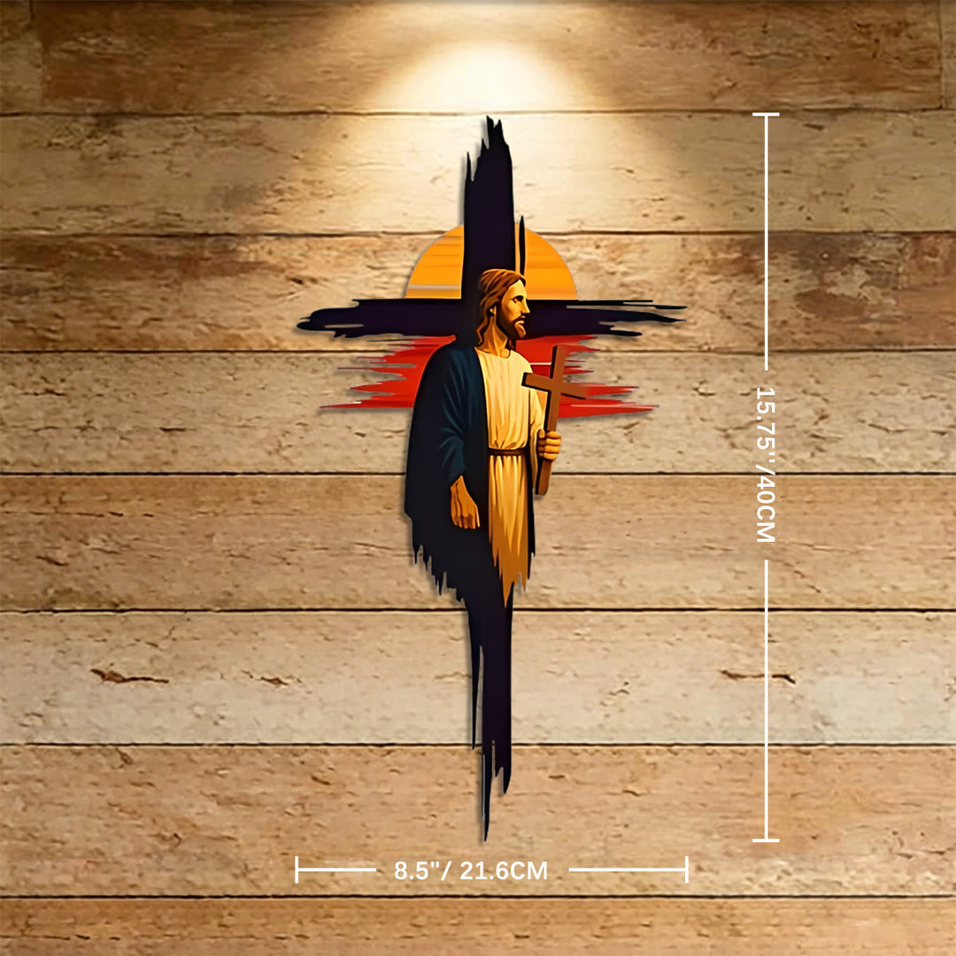 Christianartworkshop Decorazione murale in metallo con croce a pennellate raffigurante Gesù al tramonto e paesaggio: emblema senza tempo della sacra grazia redentrice. - 8,5''*15,75''*0,04''/21,6 cm*40 cm*0,1 cm - image 6
