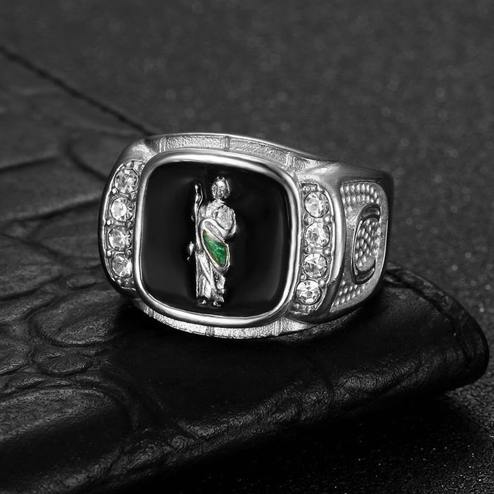 Christianartworkshop Anello con sigillo di San Giuda in pietra incorniciata: emblema senza tempo di incrollabile fiducia devozionale. - Argento - US 13 - image 3
