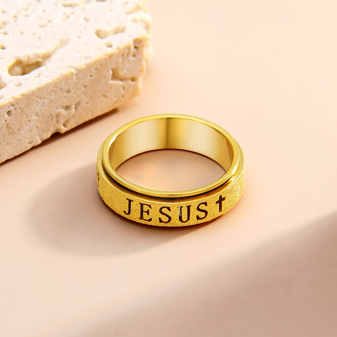 Christianartworkshop Anello girevole antistress con croce e scritta "JESUS" incisa: emblema senza tempo di una fede sacra incrollabile. - image 6