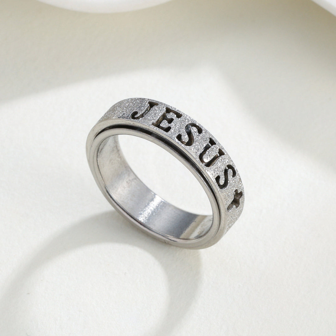 Christianartworkshop Anello girevole antistress con croce e scritta "JESUS" incisa: emblema senza tempo di una fede sacra incrollabile. - Argento - US 10 - image 7
