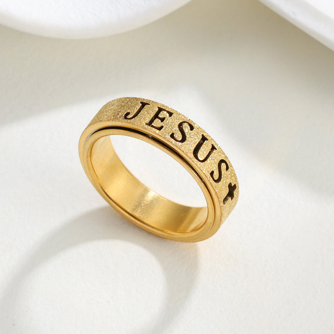 Christianartworkshop Anello girevole antistress con croce e scritta "JESUS" incisa: emblema senza tempo di una fede sacra incrollabile. - D'oro - US 10 - image 4