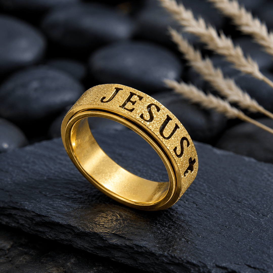 Christianartworkshop Anello girevole antistress con croce e scritta "JESUS" incisa: emblema senza tempo di una fede sacra incrollabile. - image 5