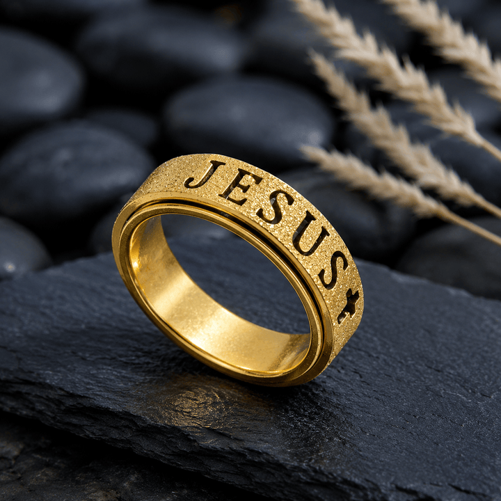 Christianartworkshop Anello girevole antistress con croce e scritta "JESUS" incisa: emblema senza tempo di una fede sacra incrollabile. - image 5