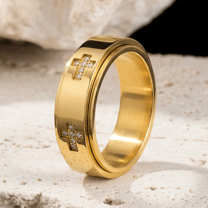 Christianartworkshop Anello antistress girevole a doppia croce con accento a croce: emblema senza tempo di rifugio celeste permanente - D'oro - US 12 - image 3