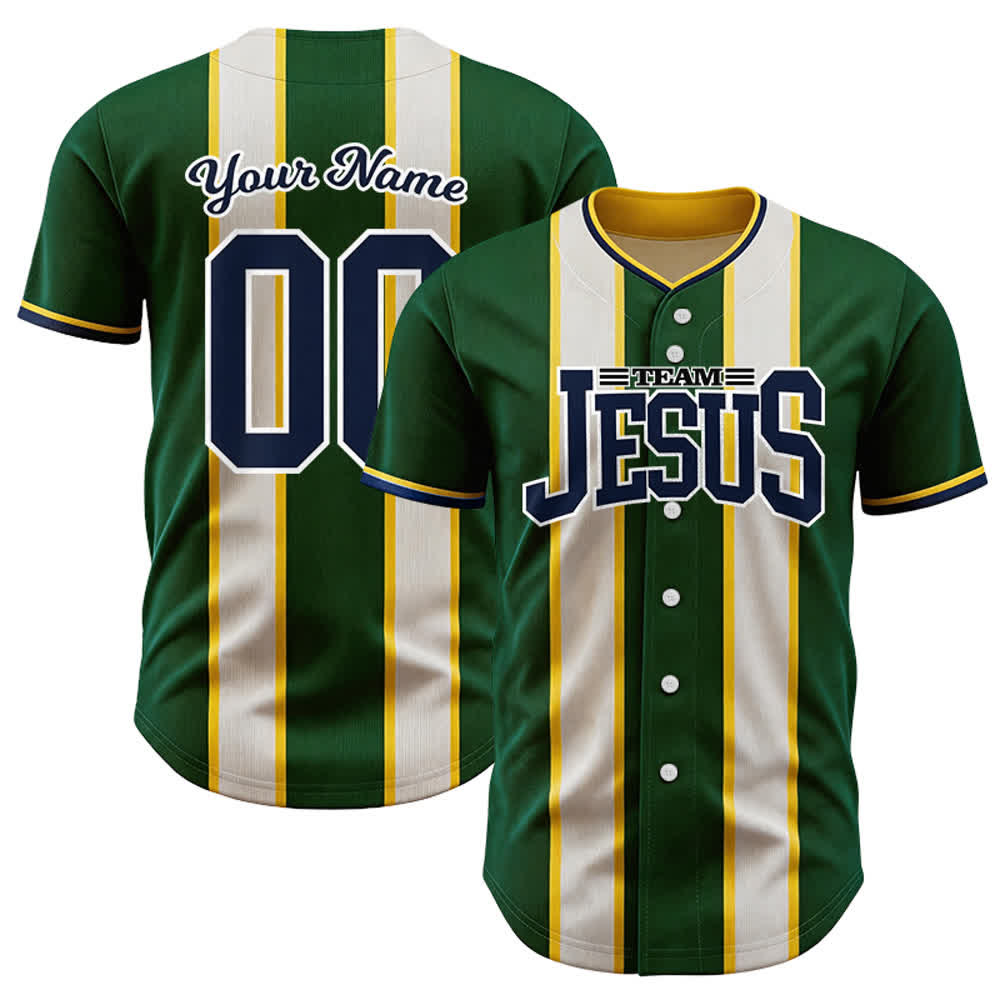 Christianartworkshop Maglia da baseball personalizzata con nome e numero della squadra di Gesù a righe con bottoni - 5XL - Nome & Numero personalizzati - image 0