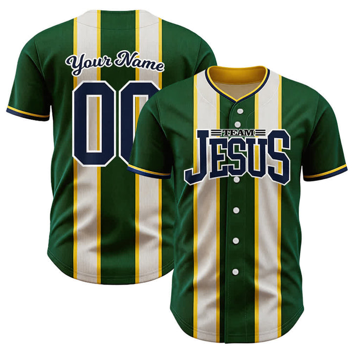 Christianartworkshop Maglia da baseball personalizzata con nome e numero della squadra di Gesù a righe con bottoni - 5XL - Nome & Numero personalizzati - image 0