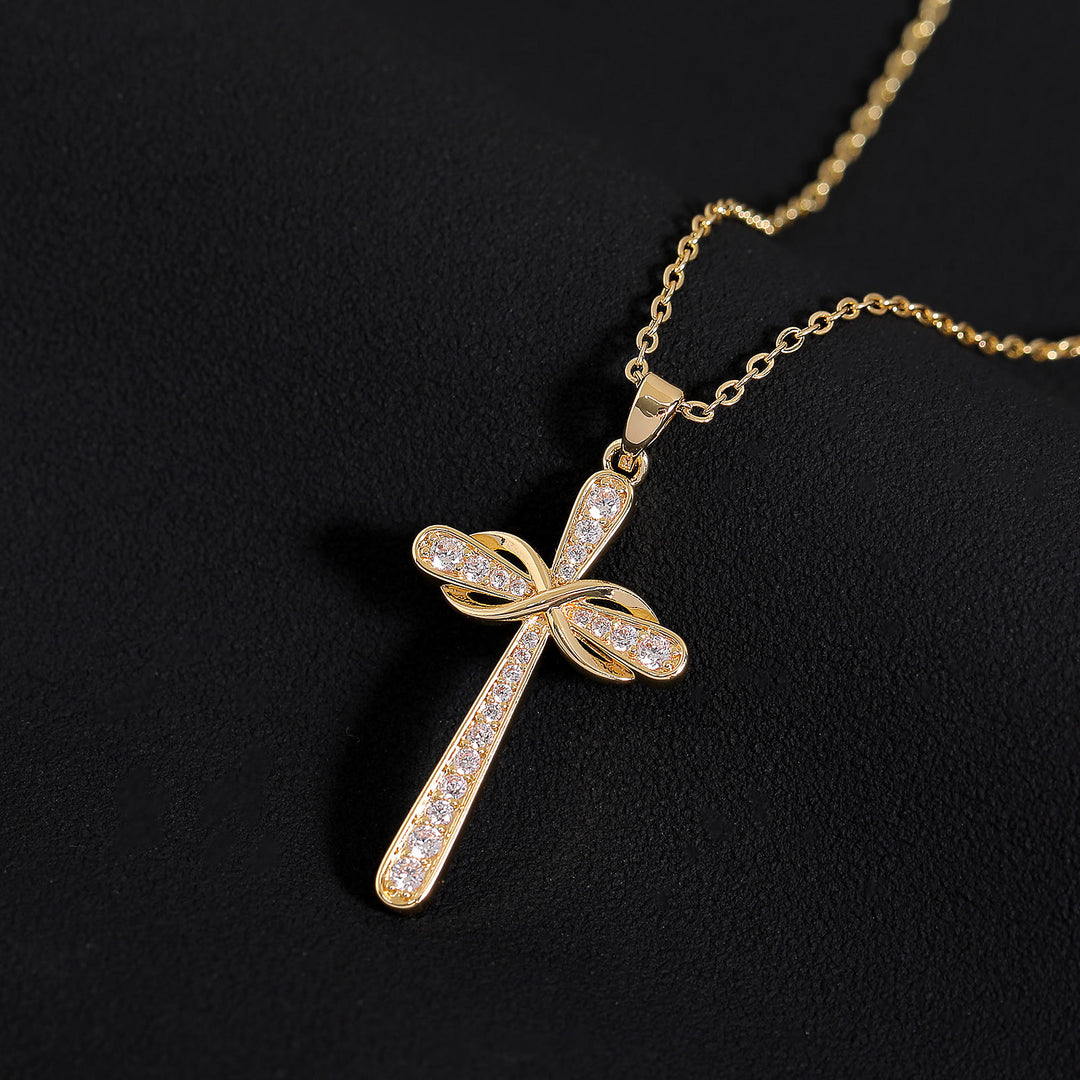 Christianartworkshop Collana con croce e simbolo dell'infinito interamente tempestata di pietre: emblema senza tempo di serena pace celeste. - image 4