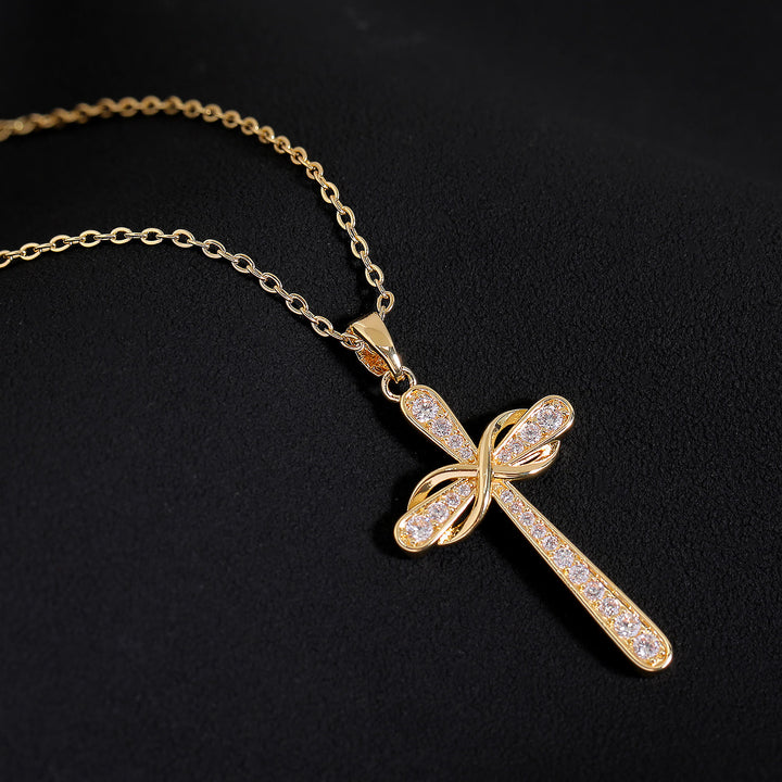 Christianartworkshop Collana con croce e simbolo dell'infinito interamente tempestata di pietre: emblema senza tempo di serena pace celeste. - image 2