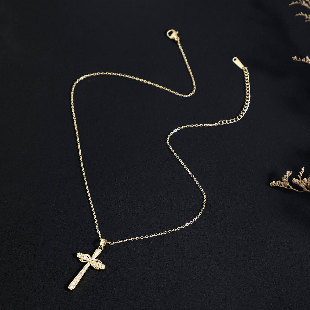 Christianartworkshop Collana con croce e simbolo dell'infinito interamente tempestata di pietre: emblema senza tempo di serena pace celeste. - image 3