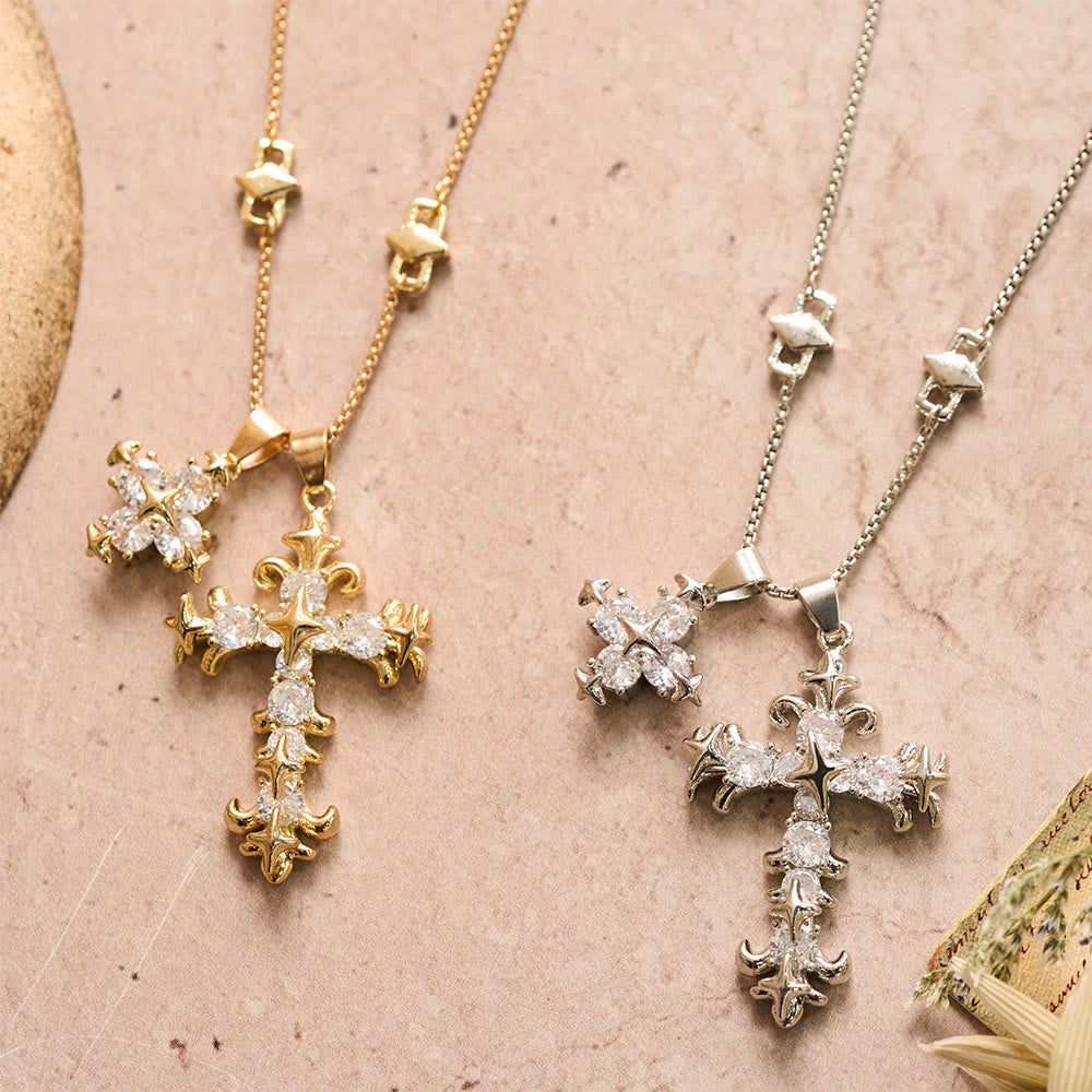 Christianartworkshop Collana a doppia croce con stella incastonata: simbolo senza tempo di preghiera sincera e devota. - image 1