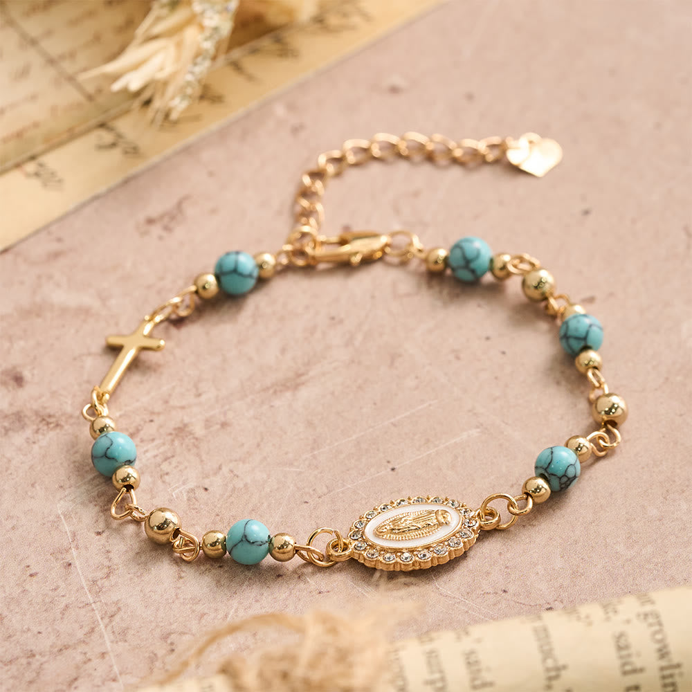 Christianartworkshop Bracciale regolabile con croce ovale della Madonna in pietra naturale: emblema personalizzato di incrollabile fede celeste. - image 4
