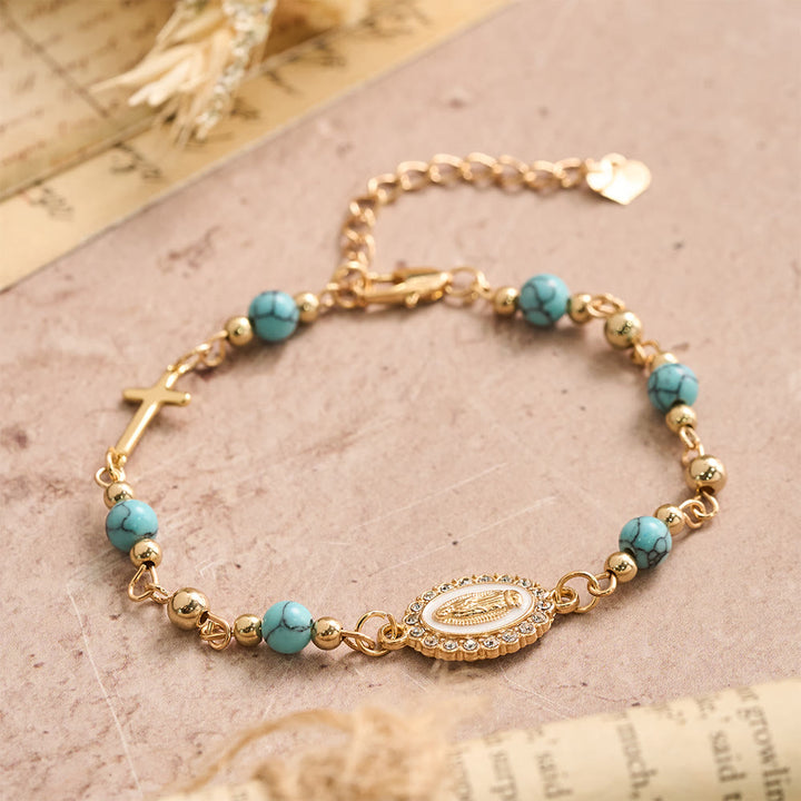 Christianartworkshop Bracciale regolabile con croce ovale della Madonna in pietra naturale: emblema personalizzato di incrollabile fede celeste. - image 4