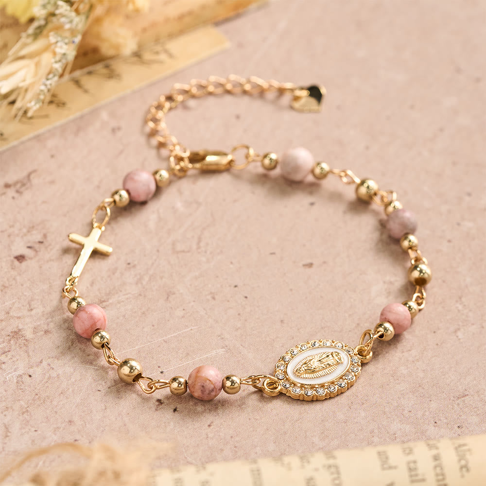Christianartworkshop Bracciale regolabile con croce ovale della Madonna in pietra naturale: emblema personalizzato di incrollabile fede celeste. - image 8