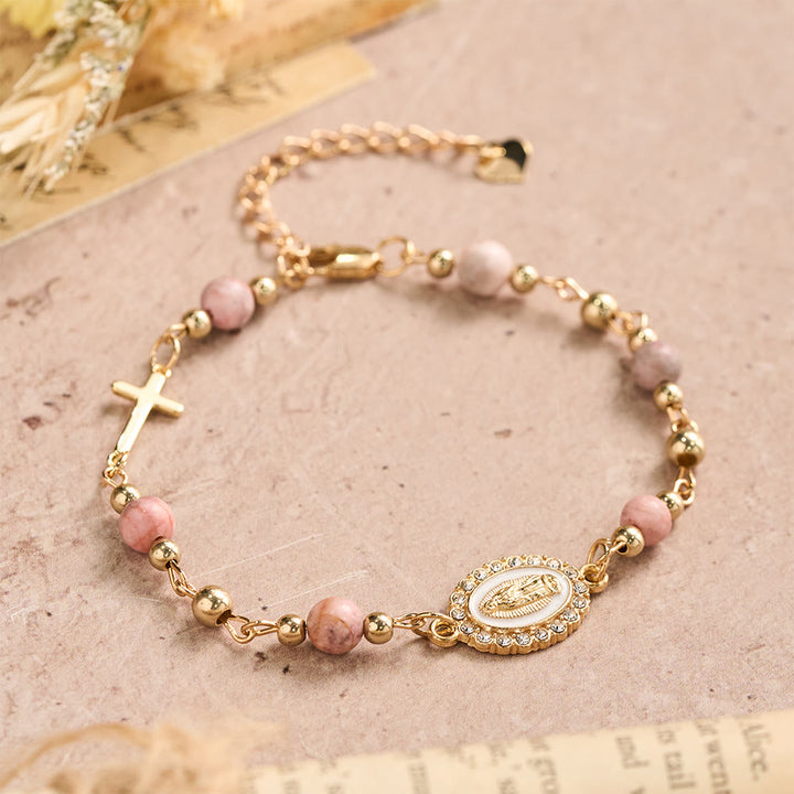 Christianartworkshop Bracciale regolabile con croce ovale della Madonna in pietra naturale: emblema personalizzato di incrollabile fede celeste. - image 8
