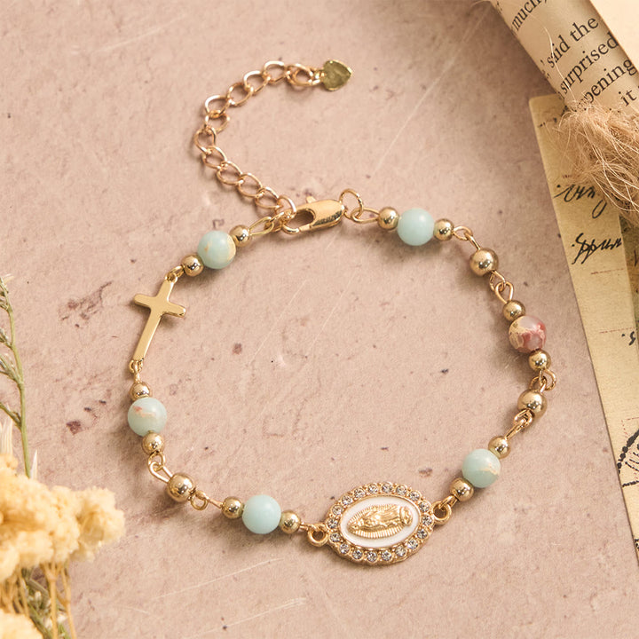 Christianartworkshop Bracciale regolabile con croce ovale della Madonna in pietra naturale: emblema personalizzato di incrollabile fede celeste. - Nostra Signora e la Pietra di Shoushan - image 5