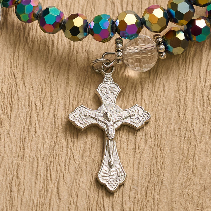 Christianartworkshop Bracciale avvolgente con medaglia crocifisso della Vergine Maria e perline sfaccettate: emblema personalizzato di incrollabile fede celeste. - image 4