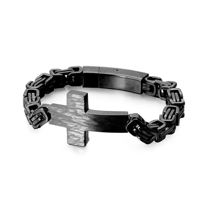 Christianartworkshop Bracciale da polso con croce piatta dalla texture martellata: emblema personalizzato di incrollabile fede celeste. - Nero - image 4