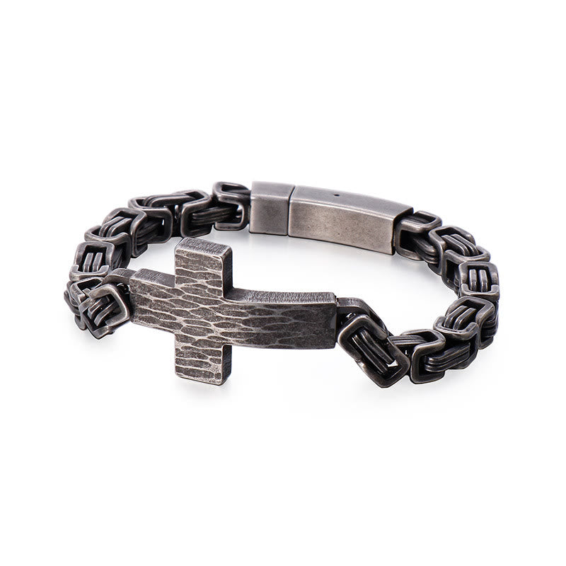 Christianartworkshop Bracciale da polso con croce piatta dalla texture martellata: emblema personalizzato di incrollabile fede celeste. - Grigio - image 6