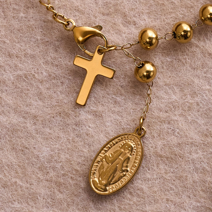 Christianartworkshop Bracciale con medaglia della Vergine Maria a forma di croce pendente e perline lisce e rotonde: emblema personalizzato di fede celeste incrollabile. - image 5