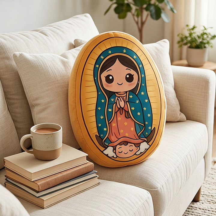 Christianartworkshop Simpatico cuscino in peluche a forma di cartone animato della Madonna di Guadalupe: accogliente decorazione per la casa ispirata alla fede - 24" (60 cm) - image 0