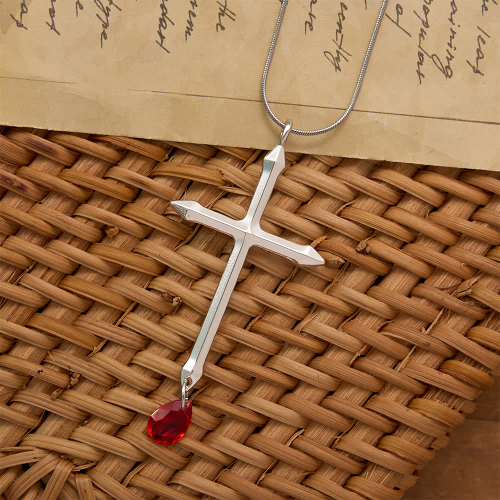 Collana con croce e spada con goccia di zircone rosso Christianartworkshop : un ricordo sacro per i credenti - image 1