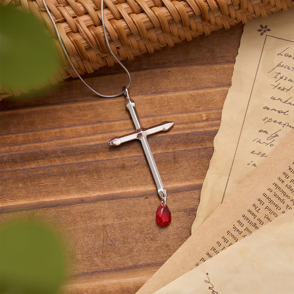 Collana con croce e spada con goccia di zircone rosso Christianartworkshop : un ricordo sacro per i credenti - image 2