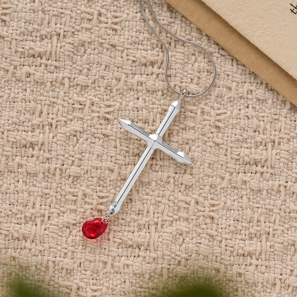 Collana con croce e spada con goccia di zircone rosso Christianartworkshop : un ricordo sacro per i credenti - image 3