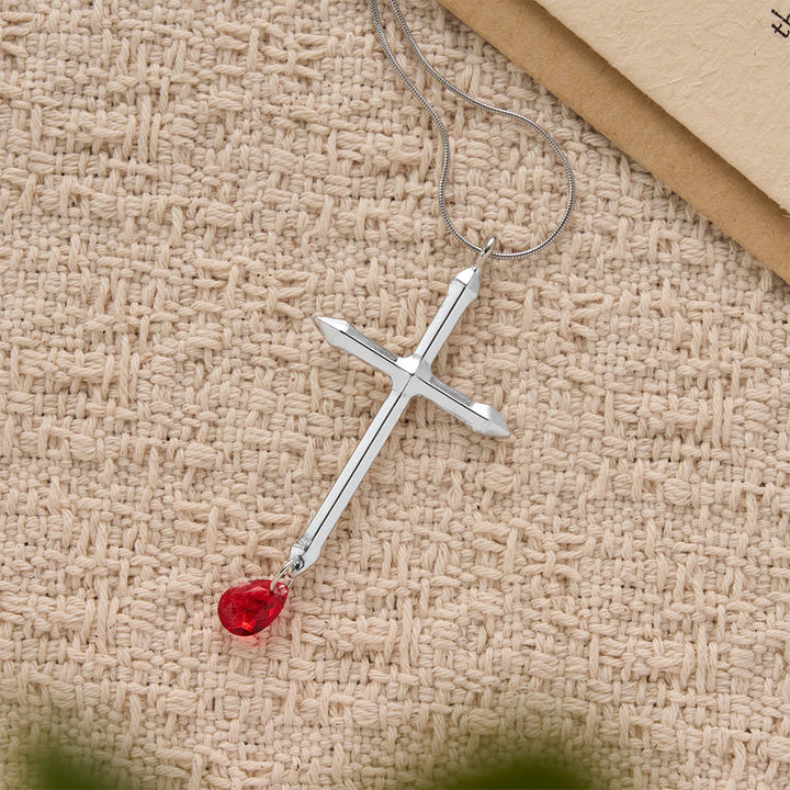 Collana con croce e spada con goccia di zircone rosso Christianartworkshop : un ricordo sacro per i credenti - image 3