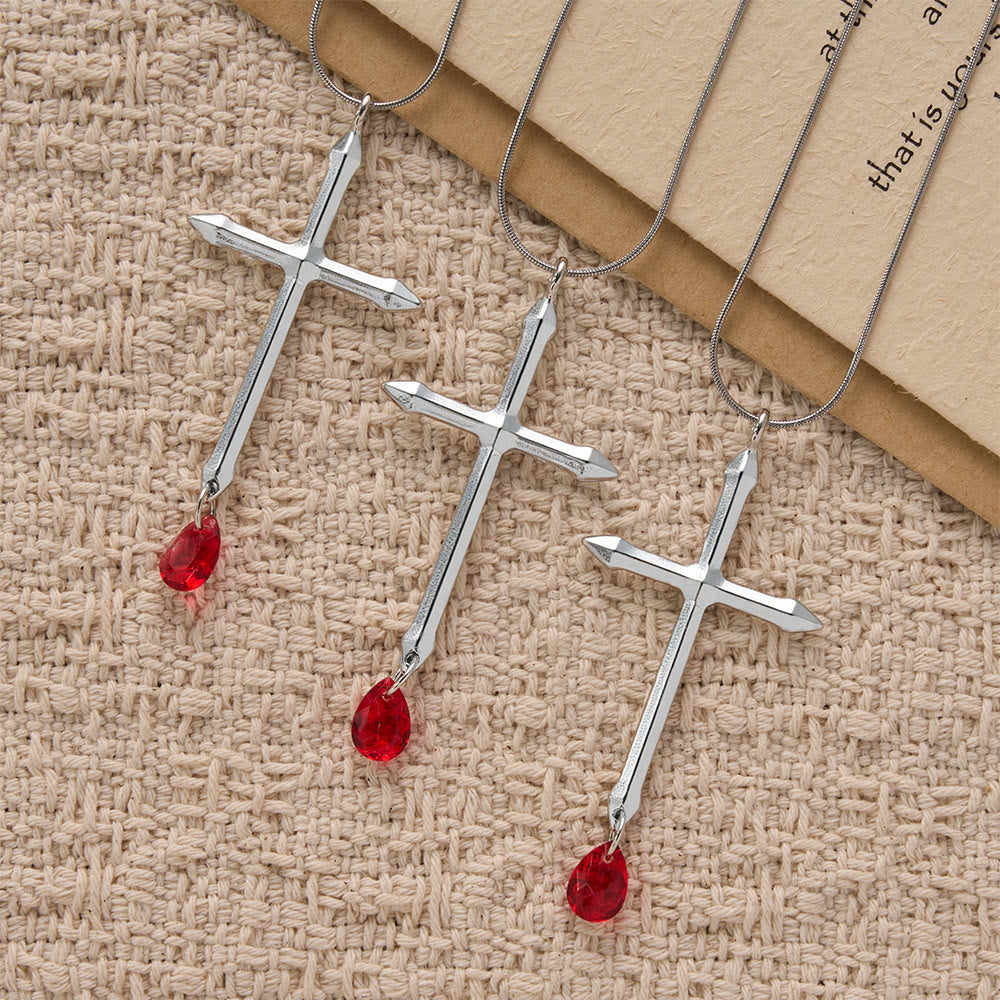 Collana con croce e spada con goccia di zircone rosso Christianartworkshop : un ricordo sacro per i credenti - image 4
