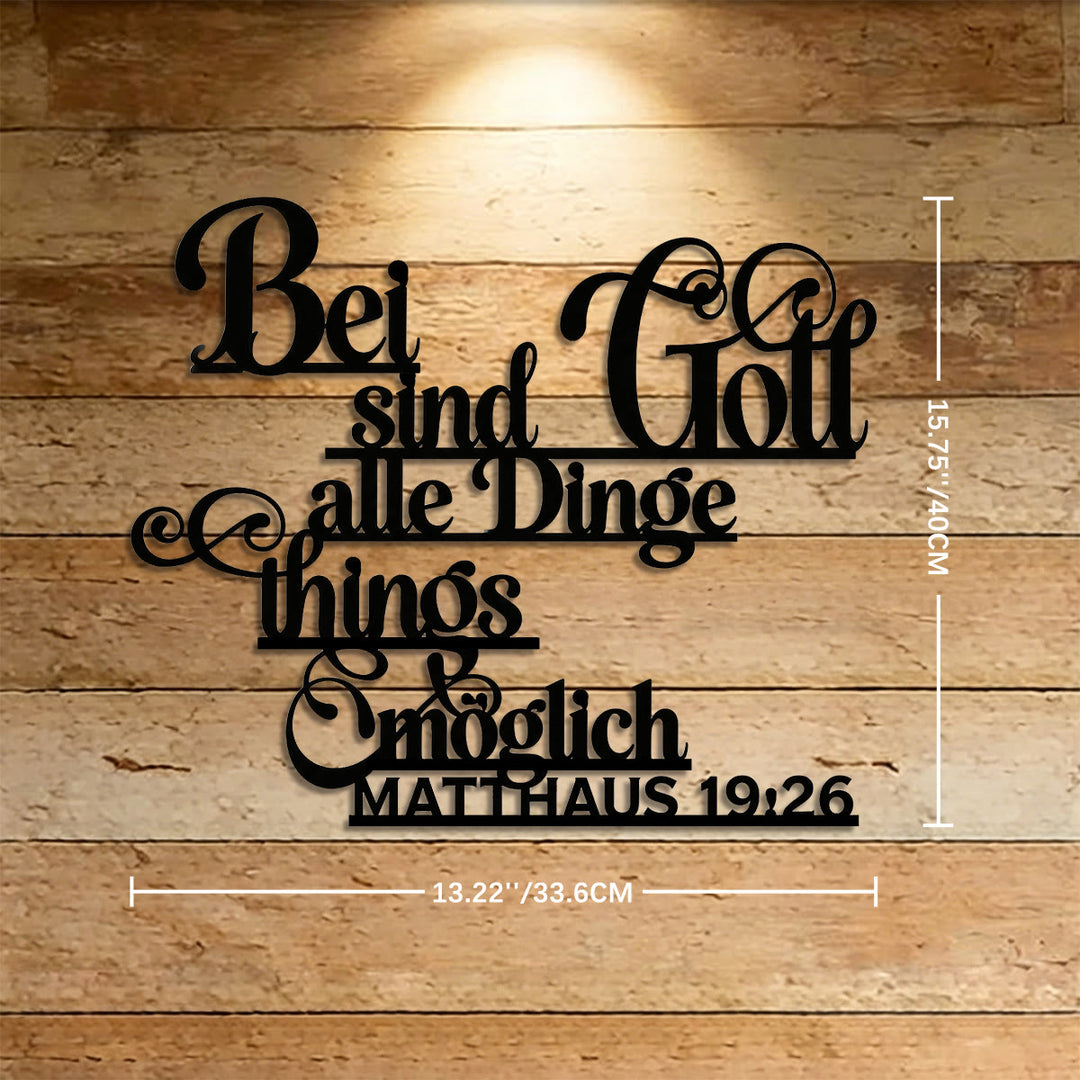 Christianartworkshop Decorazione murale in metallo con scritta corsiva tedesca "Matteo 19:26": emblema senza tempo della sacra grazia redentrice. - 15,75''*13,22''*0,04''/40cm*33,6cm*0,1cm - image 5