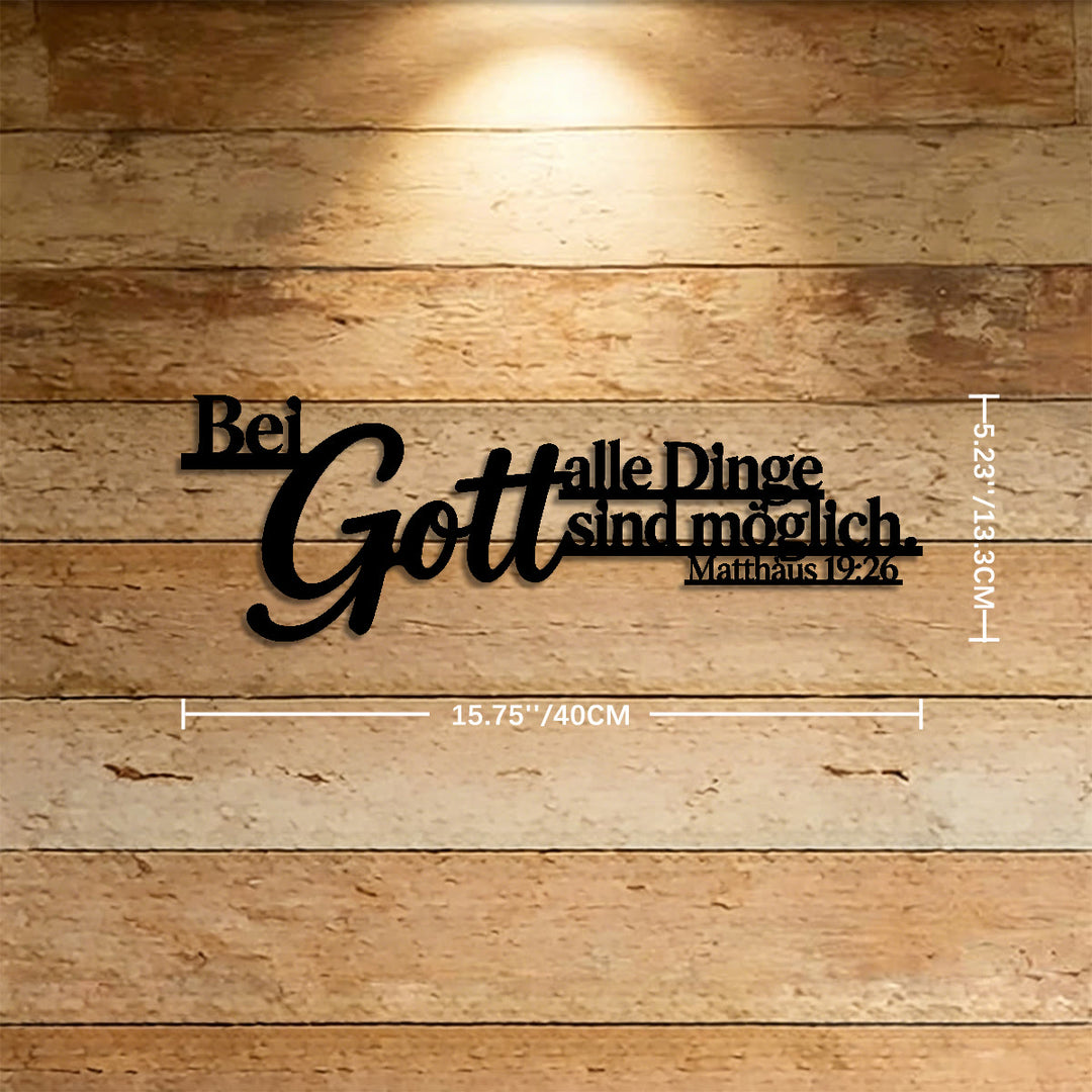 Christianartworkshop Decorazione murale in metallo con scritta "Gott" in tedesco, di grandi dimensioni, ispirata al Vangelo di Matteo (Matthew 19:26): un emblema senza tempo della sacra grazia redentrice. - 15,75''*5,23''*0,04''/40cm*13,3cm*0,1cm - image 5