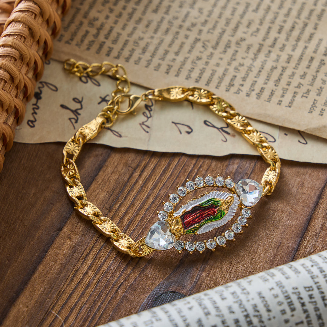 Christianartworkshop Bracciale con ciondolo ovale a forma di cuore e ciondolo della Madonna di Guadalupe con cornice di cristallo: emblema personalizzato di incrollabile fede celeste. - Rosso - image 4