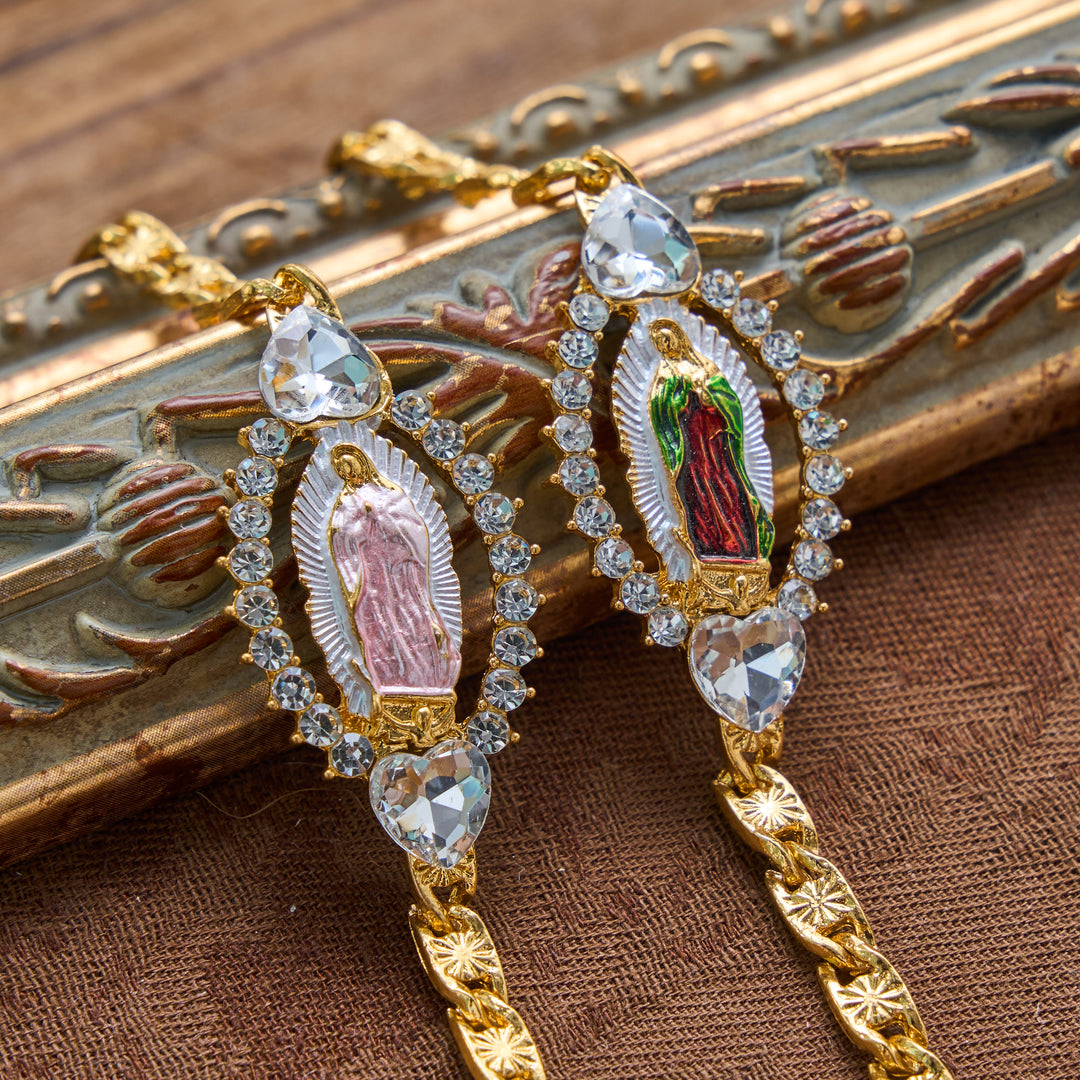 Christianartworkshop Bracciale con ciondolo ovale a forma di cuore e ciondolo della Madonna di Guadalupe con cornice di cristallo: emblema personalizzato di incrollabile fede celeste. - image 0