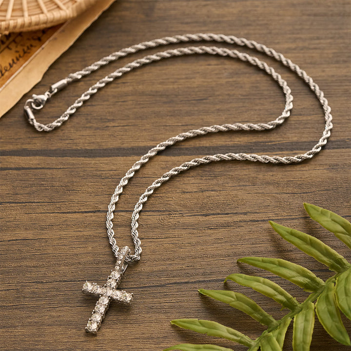 Christianartworkshop Collana con croce interamente tempestata di pietre e catena a torsione liscia: emblema senza tempo di dolce protezione celeste. - image 7