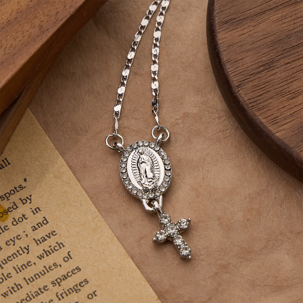 Christianartworkshop Collana con due ciondoli raffiguranti la Madonna e la croce: un simbolo senza tempo di dolce protezione celeste. - Argento - image 0