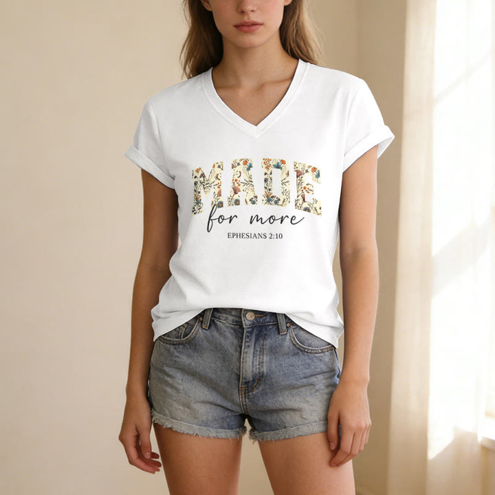 Christianartworkshop T-shirt casual con scollo a V e scritta "Made For More Floral Fill Varsity Font Cursive Script Ephesians 2:10 Verse". - image 21
