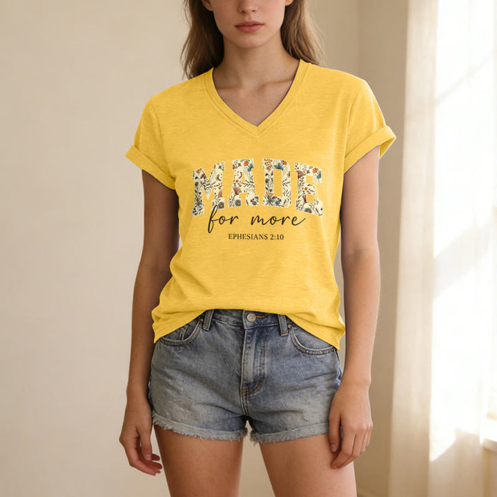 Christianartworkshop T-shirt casual con scollo a V e scritta "Made For More Floral Fill Varsity Font Cursive Script Ephesians 2:10 Verse". - image 11