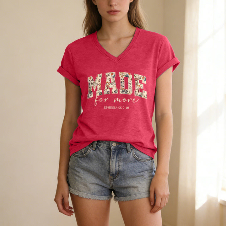 Christianartworkshop T-shirt casual con scollo a V e scritta "Made For More Floral Fill Varsity Font Cursive Script Ephesians 2:10 Verse". - image 13