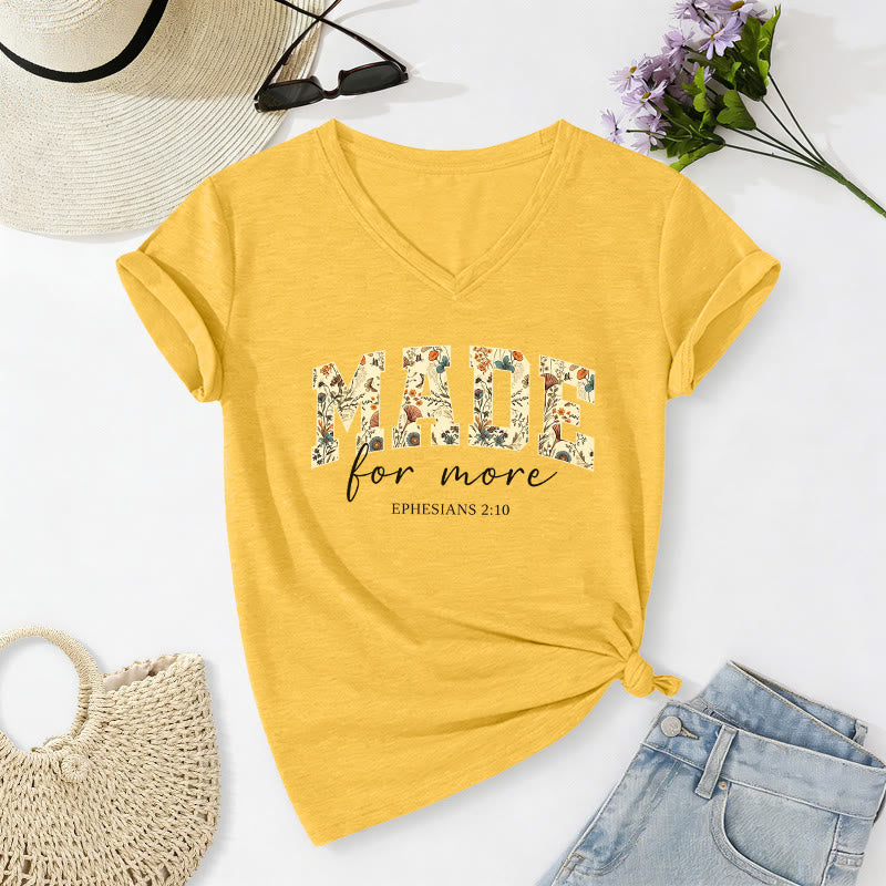 Christianartworkshop T-shirt casual con scollo a V e scritta "Made For More Floral Fill Varsity Font Cursive Script Ephesians 2:10 Verse". - Giallo - 2XL - image 10